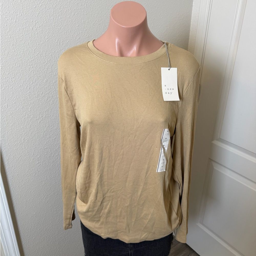 NWT A New Day Women's Tan Long Sleeve Top Sz XL